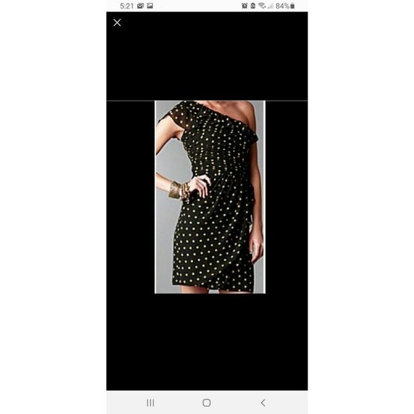 NWT  Dress Black With Gold Polka Dots One Shoulder Allen B. Cocktail Party - Picture 2 of 7